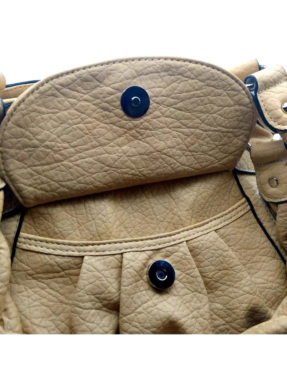 Strada Faux Leather Tote Bag Purse Yellow Braided Handles Zip Top Lined Pockets